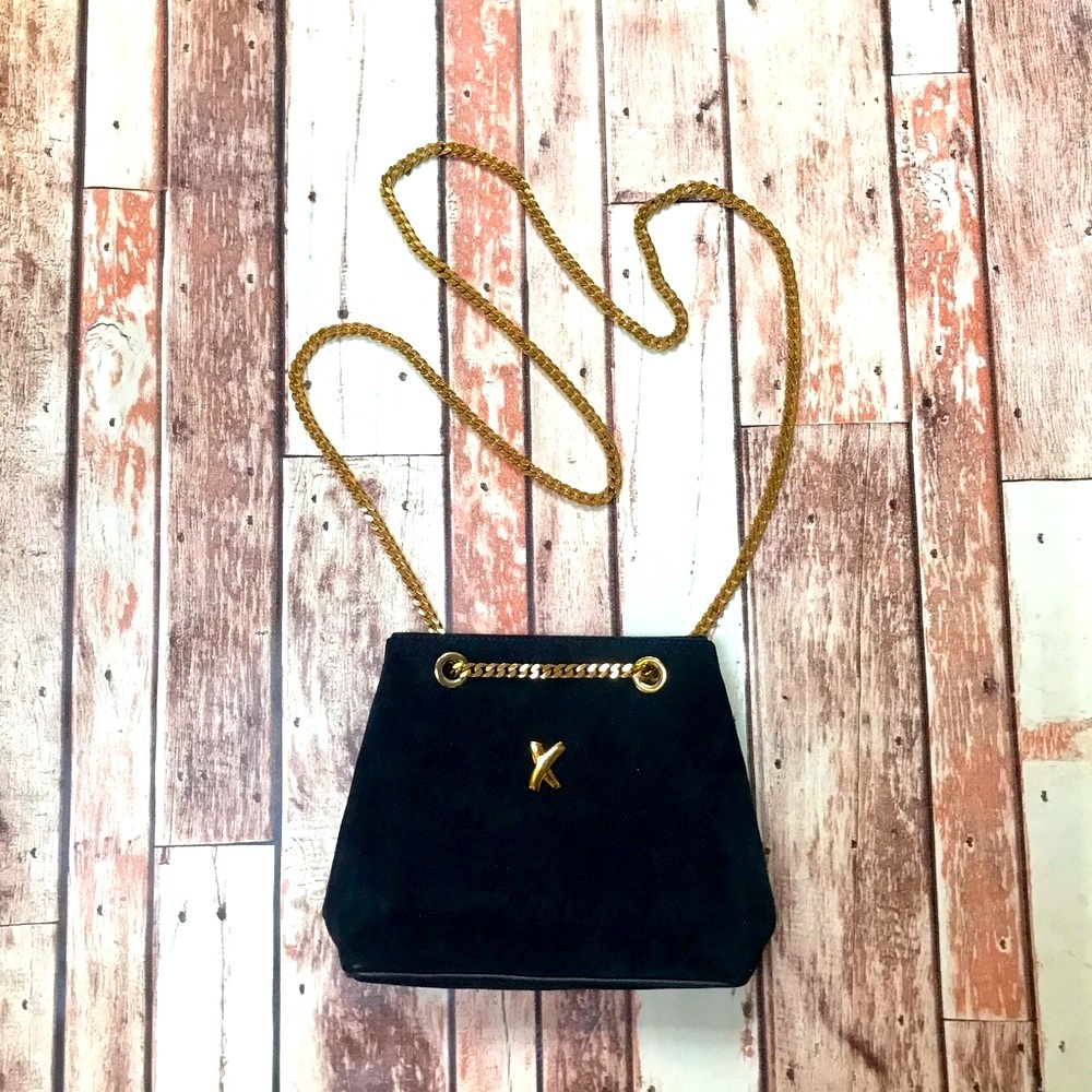Paloma Picasso Suede Shoulder Purse w/ Gold Chain
